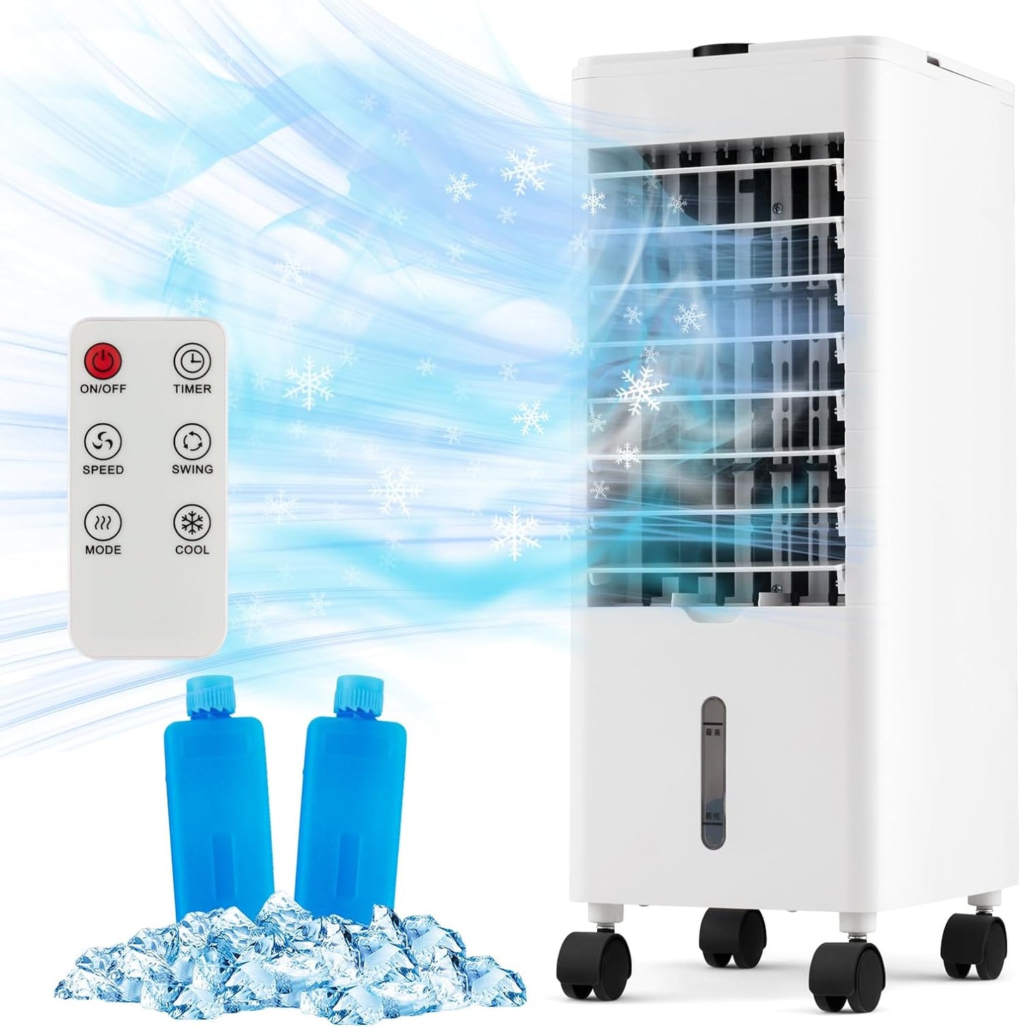 Giantex 3-In-1 Evaporative Air Cooler, 60¡ãOscillation Cooler w/Remote Control, 3 Speeds, 3 Modes, Portable Rolling Cooler for Home, Office