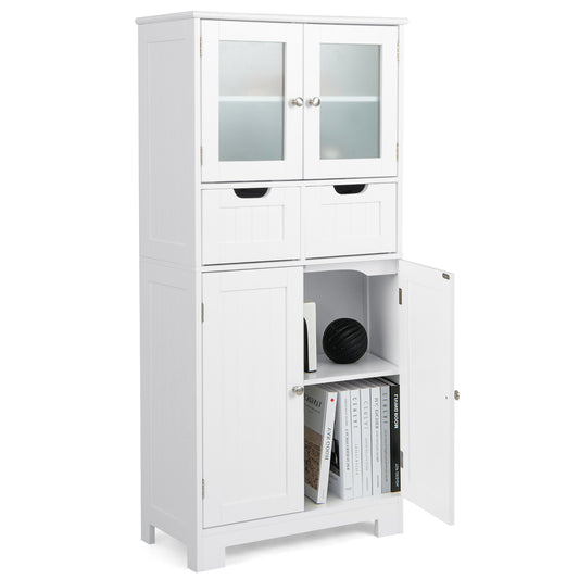 Giantex Freestanding Bathroom Storage Cabinet, Tall Linen Floor Cabinet w/Adjustable Shelves, White