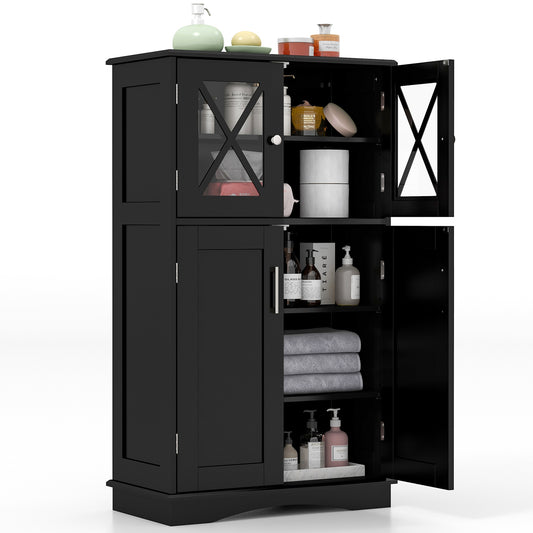 Giantex Bathroom Floor Storage Cabinet, Freestanding Linen Cabinet w/3 Adjustable Shelves, Black