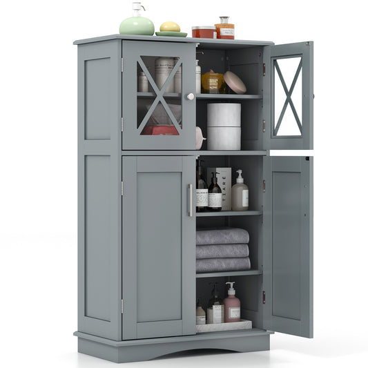 Giantex Bathroom Floor Storage Cabinet, Freestanding Linen Cabinet w/3 Adjustable Shelves, Grey