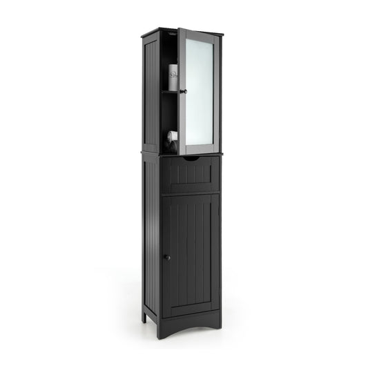 Giantex Tall Bathroom Storage Cabinet, Narrow Slim Linen Tower, Freestanding Floor Cabinet, Black