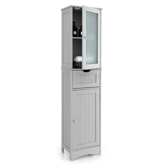 Giantex Tall Bathroom Storage Cabinet, Narrow Slim Linen Tower, Freestanding Floor Cabinet, Grey