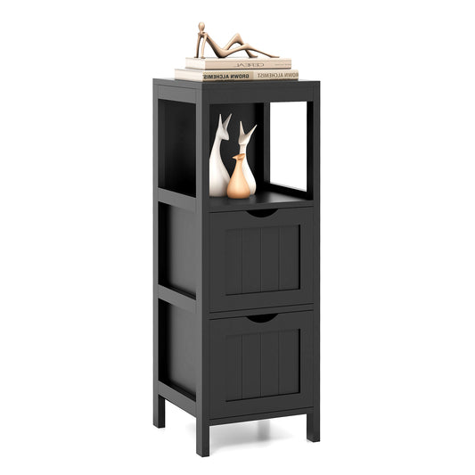 Giantex Narrow Storage Bathroom Cabinet, Freestanding Floor Cabinet w/2 Removable Drawers, Black