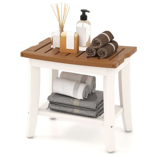 Giantex 2-Tier Shower Bench, Waterproof HDPE Bathroom Shower Stool w/Non-Slip Foot Pads,