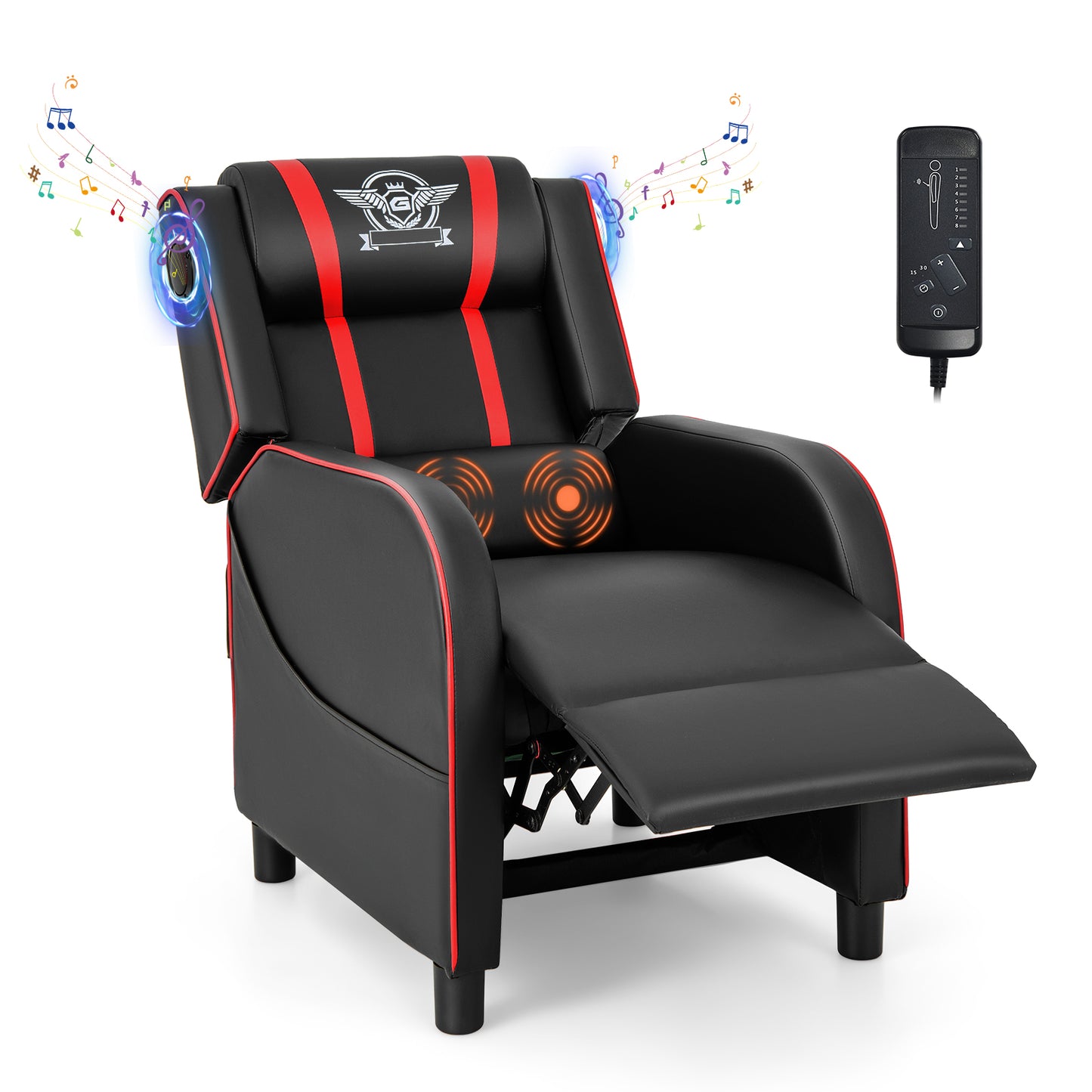 Giantex Massage Recliner Chair, Racing Style Gaming Sofa Chair w/Reclining Backrest, Massage Lumbar Pillow, Home Theater Seating, Red