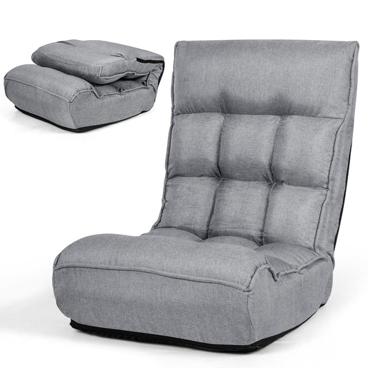 Giantex Foldable Floor Lounge Chair, Gaming Chair w/ 5-Position Adjustable Head & 4-Position Adjustable Backrest, Indoor Lazy Sofa Recliner, Gray