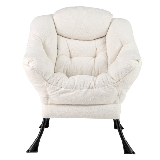 Giantex Sherpa Upholstered?Lazy Chair, Accent Contemporary Lounge Chair w/ Metal Frame, Modern Single Leisure Sofa Chair, Beige