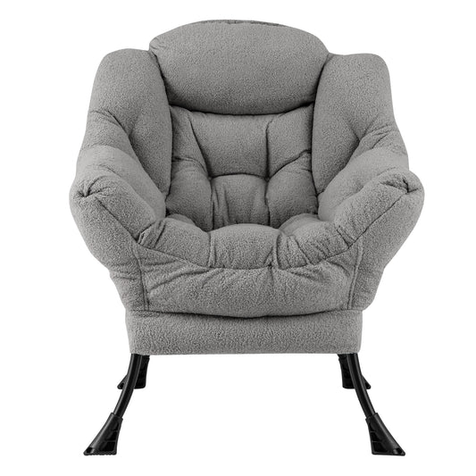 Giantex Sherpa Upholstered?Lazy Chair, Accent Contemporary Lounge Chair w/ Metal Frame, Modern Single Leisure Sofa Chair