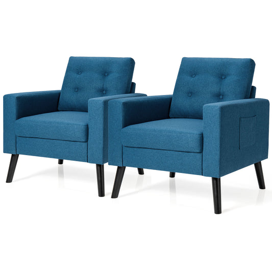 Giantex Set of 2 Upholstered Accent Armchair, Mid Century Modern Single Sofa Chair, Great for Living Room, Bedroom, Office, Navy