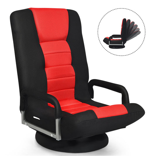 Giantex Reclining Folding Gaming Chair, Video Gaming Rocker w/5-Position Adjustable Backrest & 360 Degree Swivel Round Base, Padded Lazy Sofa Chair