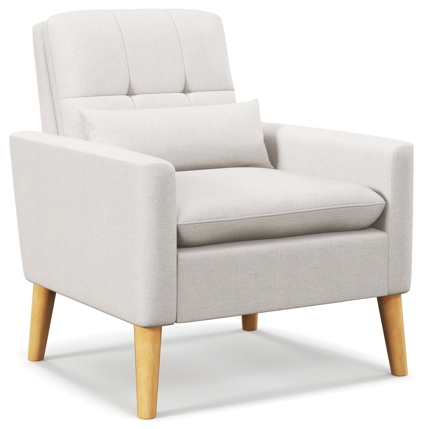 Giantex Accent Chair, Upholstered Tufted Armchair w/Lumbar Pillow,  Linen Fabric Sofa Chair  w/Comfy Padded Cushions