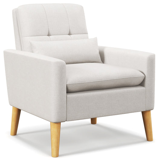 Giantex Accent Chair, Upholstered Tufted Armchair w/Lumbar Pillow,  Linen Fabric Sofa Chair  w/Comfy Padded Cushions