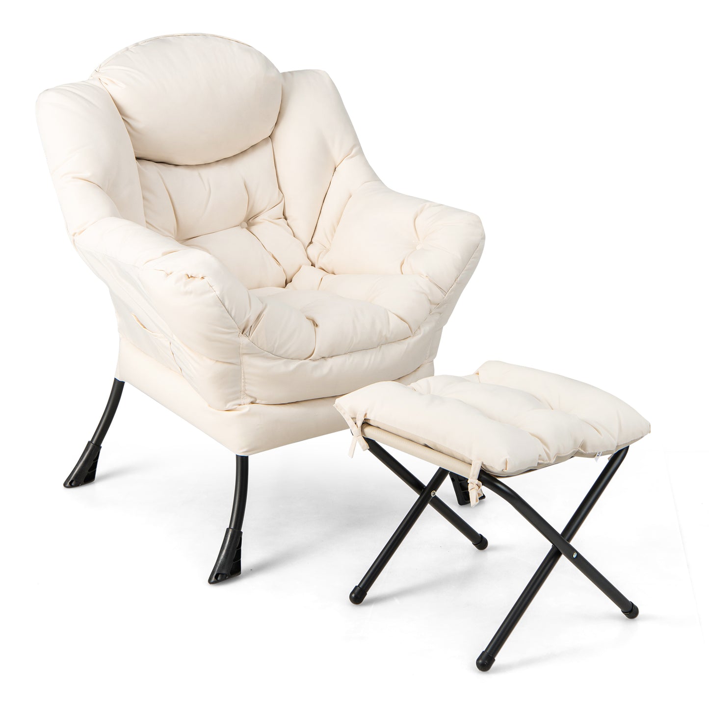 Giantex Modern Lazy Chair, Single Sofa Chair w/Ottoman, Upholstered Leisure Chairs Set for Living Room, Bedroom