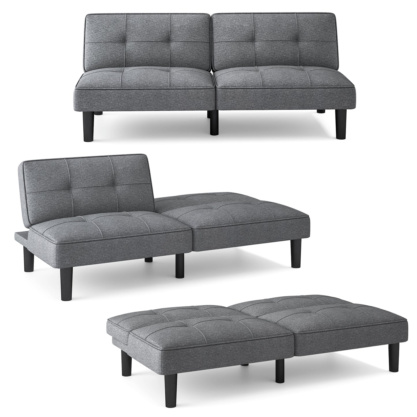 Giantex Convertible Folding Futon Sofa Bed, Upholstered Modern Linen Sleeper Couch w/6-Position Adjustable Backrest, Recliner Couch Bed Loveseat for  Guest Room