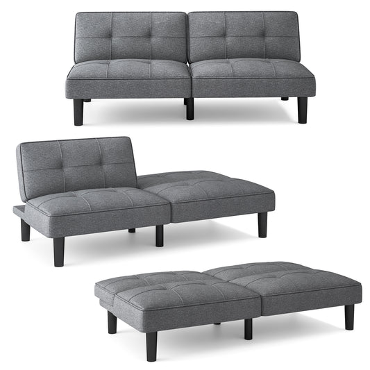 Giantex Convertible Folding Futon Sofa Bed, Upholstered Modern Linen Sleeper Couch w/6-Position Adjustable Backrest, Recliner Couch Bed Loveseat for  Guest Room