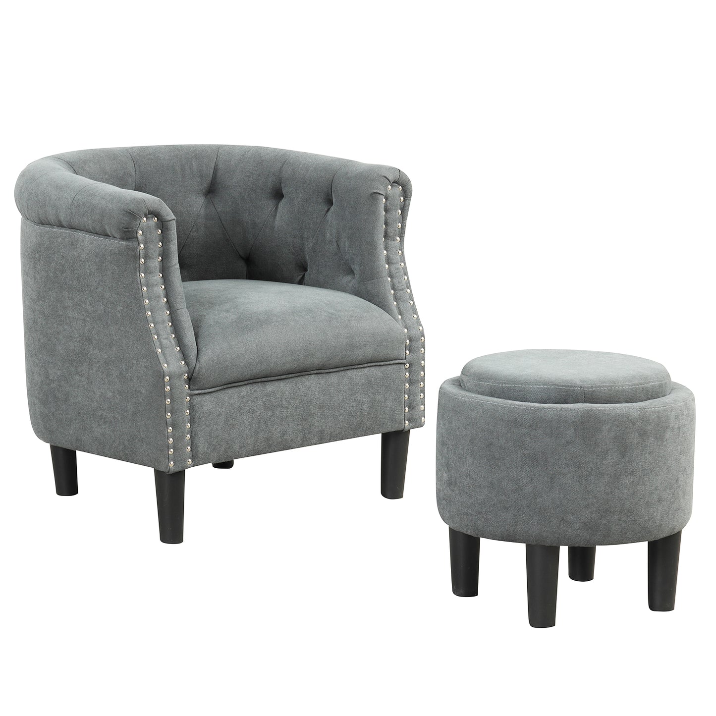 Giantex Accent Chair w/Ottoman, Mid-Century Modern Comfortable Chairs & Ottoman Set for Living Room, Bedroom