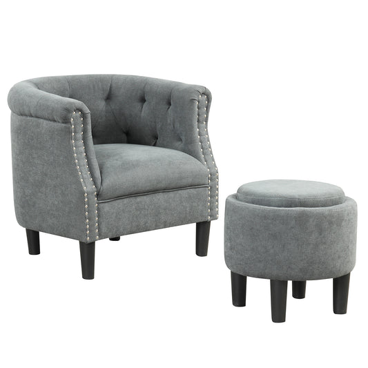 Giantex Accent Chair w/Ottoman, Mid-Century Modern Comfortable Chairs & Ottoman Set for Living Room, Bedroom