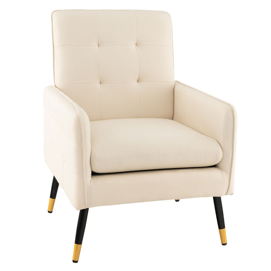 Giantex Modern Upholstered Armchair Single Sofa Accent Chair, Comfy Linen Fabric Reading Chair w/Removable Seat, White