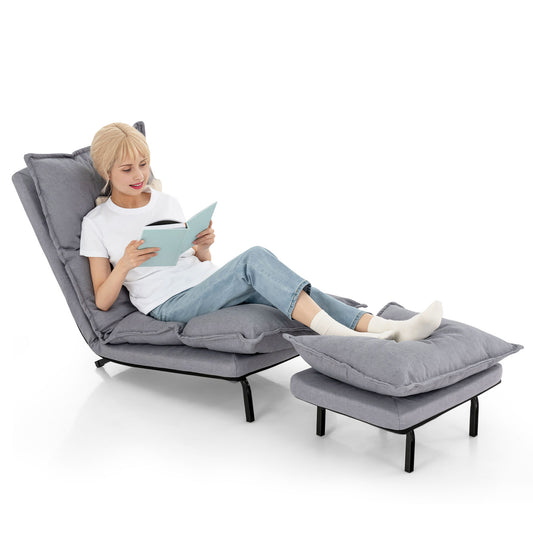 Giantex Accent Chair w/Ottoman, Upholstered Lazy Sofa Lounge w/Adjustable Backrest, Detachable Padded Cushion