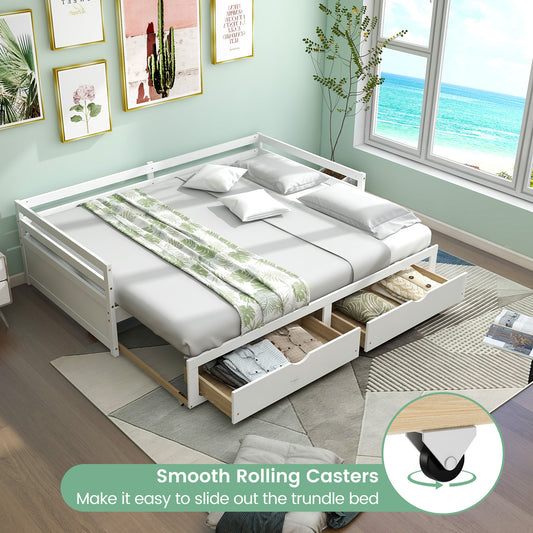 Giantex Wood Daybed w/Trundle, Extendable Twin to King Daybed Frame,  Space Saving Dual-use Sofa Daybed