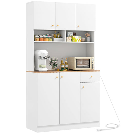 Giantex Kitchen Pantry Cabinet, Tall Storage Cabinet with 6 Doors & USB Ports, Freestanding Cupboard