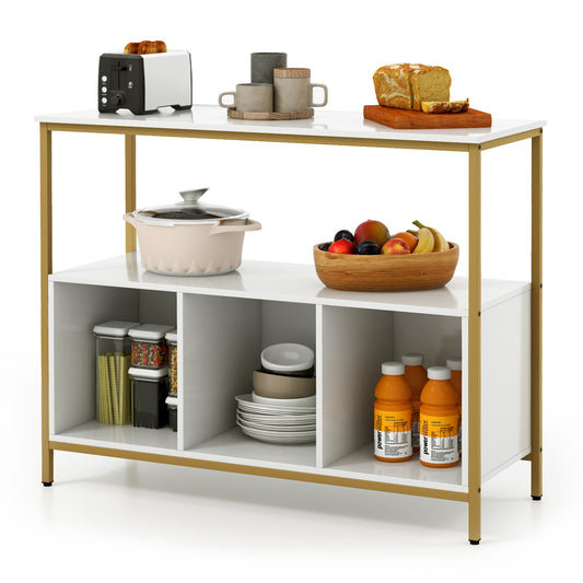 Giantex ideboard Buffet Table w/Storage Cabinet & Shelves, Coffee Bar Station, Microwave Oven Stand, Stationary Kitchen Island Cart, White