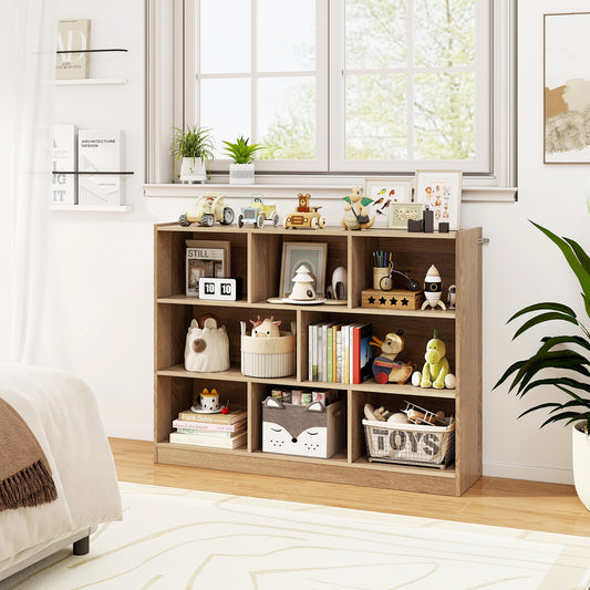 Giantex 8-Section Display Shelf Cabinet, Storage Organizer for Organizing Books & Toys, Open Wooden Daycare Kids Bookshelf, Natural
