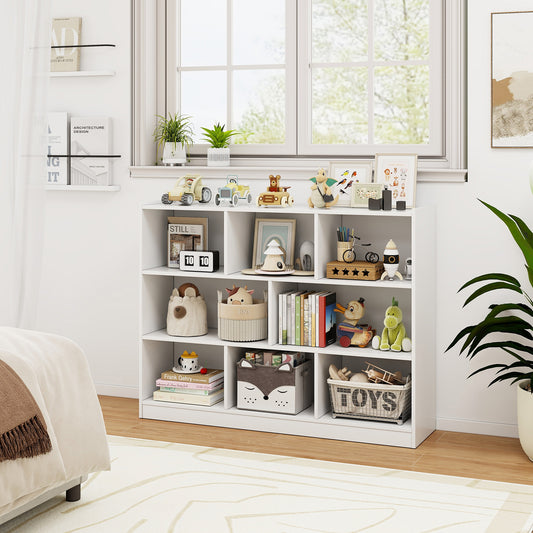 Giantex 8-Section Display Shelf Cabinet, Storage Organizer for Organizing Books & Toys, Open Wooden Daycare Kids Bookshelf, White