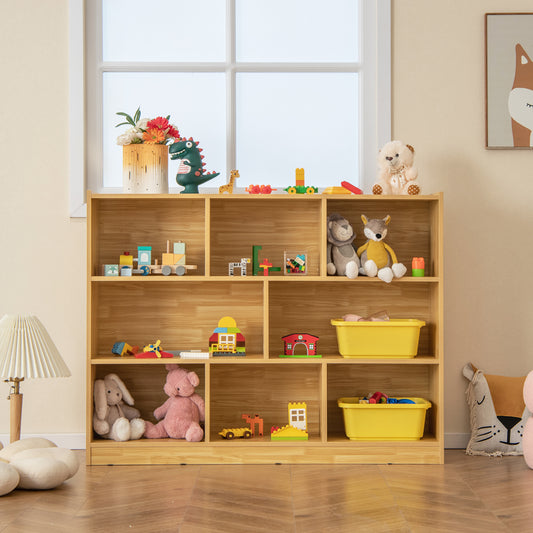 Giantex 8-Section Display Shelf Cabinet, Storage Organizer for Organizing Books & Toys, Open Wooden Daycare Kids Bookshelf, Yellow