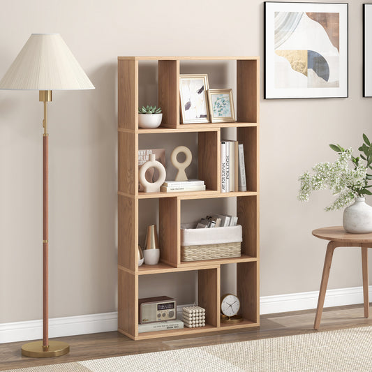 Giantex Tall Bookcase w/8 Cubes, mall Bookshelf, Wooden Geometric Display Shelf, Natural