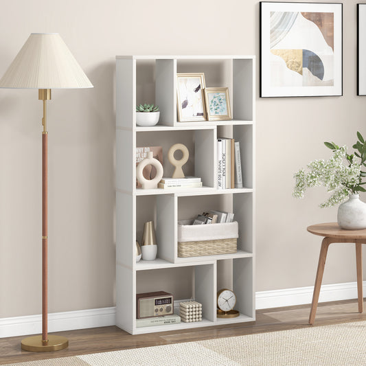 Giantex Tall Bookcase w/8 Cubes, mall Bookshelf, Wooden Geometric Display Shelf, White