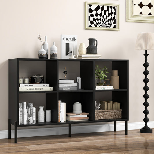 Giantex 6 Cube Storage Organizer Bookshelf, Wood Open Bookcase w/Metal Legs, Adjustable Display Shelf, Black