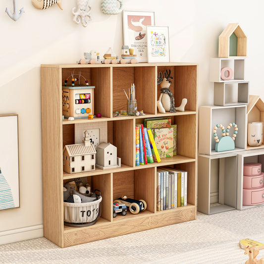 Giantex Kids Toy Storage Organizer, 8-Section Wooden Floor Storage Cabinet, Display Bookshelf, Natural