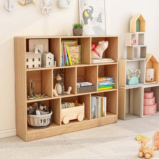 Giantex 10-Section Toy Storage Organizer for Books Toys,  Wooden Storage Cabinet, Kids Bookshelf, Natural
