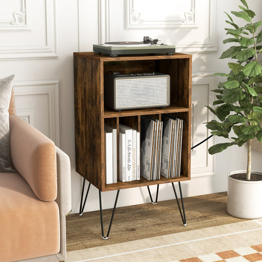 Giantex Record Player Stand, Vinyl Record Storage Cabinet for Living Room, Bedroom, Rustic Brown