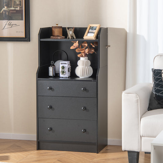 Giantex 3 Drawers Dresser for Bedroom, Storage Dresser Chest w/Anti-toppling Device, Tall Nightstand, Black