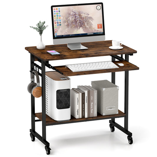 Giantex Overbed Table w/Wheels, Home Office Computer Station w/Pull Out Keyboard Tray, Rolling Laptop Cart