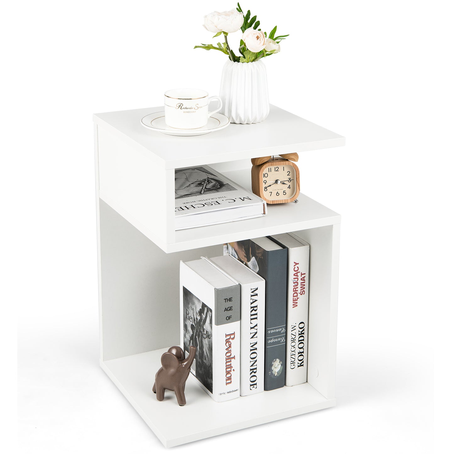Giantex S-Shaped End Table, Sofa Side Table, Modern Nightstand, Accent Bedside Table for Small Space