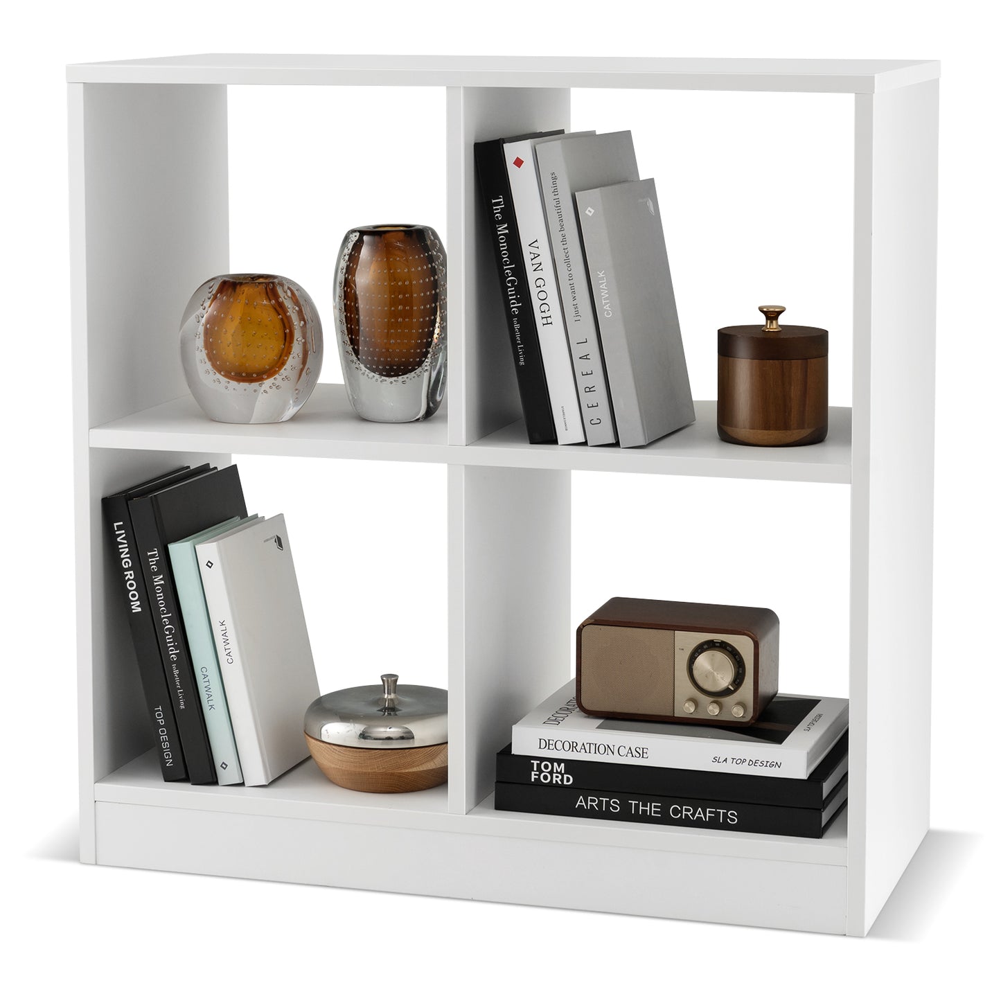 Giantex 4-Cube Bookcase, Freestanding Open Bookshelf, Storage Wooden Display Shelf, White