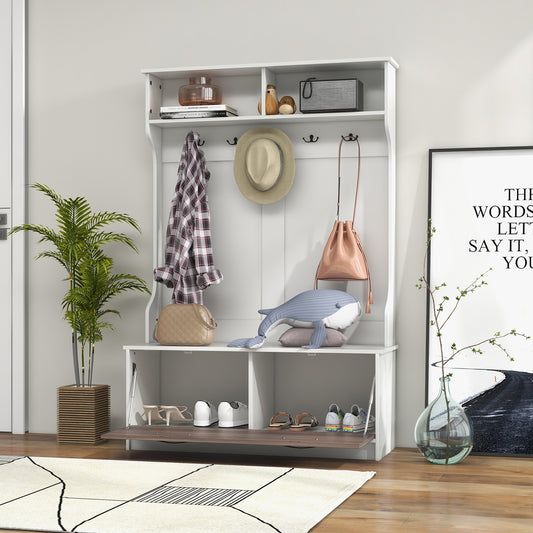 Giantex Hall Tree w/Bench, Coat Rack w/Shoe Cabinet, Space Saving Design, White