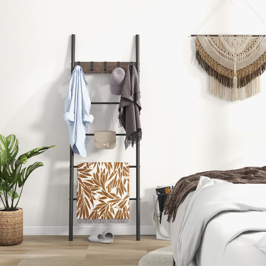 Giantex Blanket Ladder, 5-Tier Wall-Leaning Towel Holder Shelf, Display Rack w/Removable Hooks