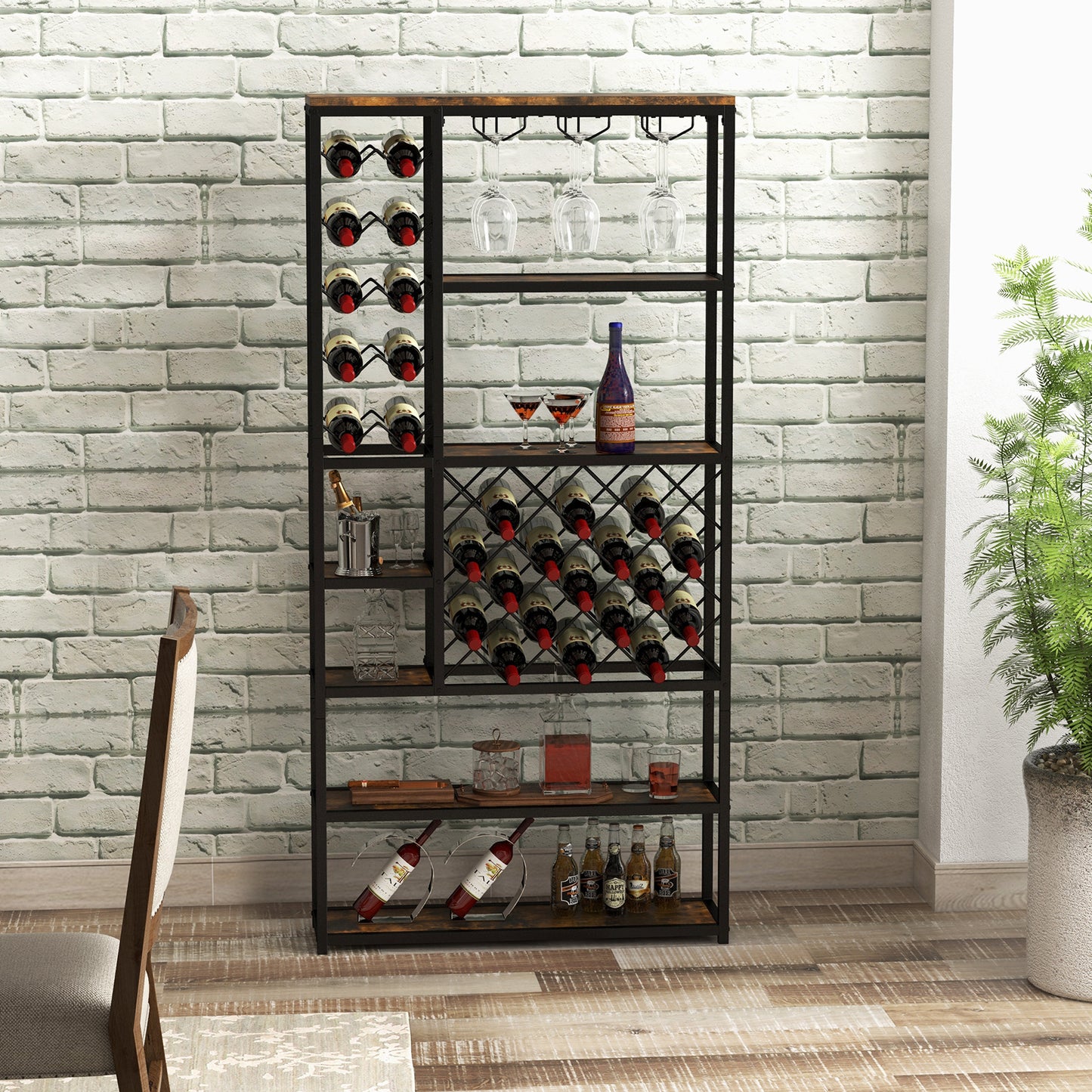 Giantex Industrial Wine Rack, 27-Bottle Metal Wine Storage Display Shelves