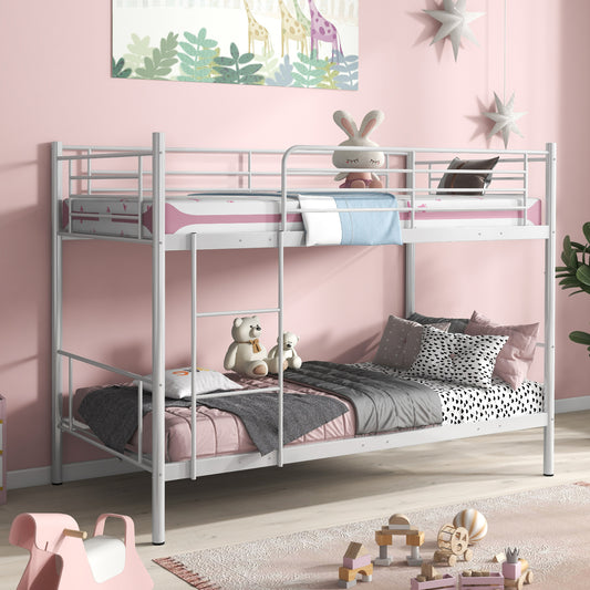 Giantex Metal Bunk Bed, Twin Over Twin Bunk Beds w/Ladder & Full-length Guardrails, Heavy-duty Metal Slatted Bed Frame