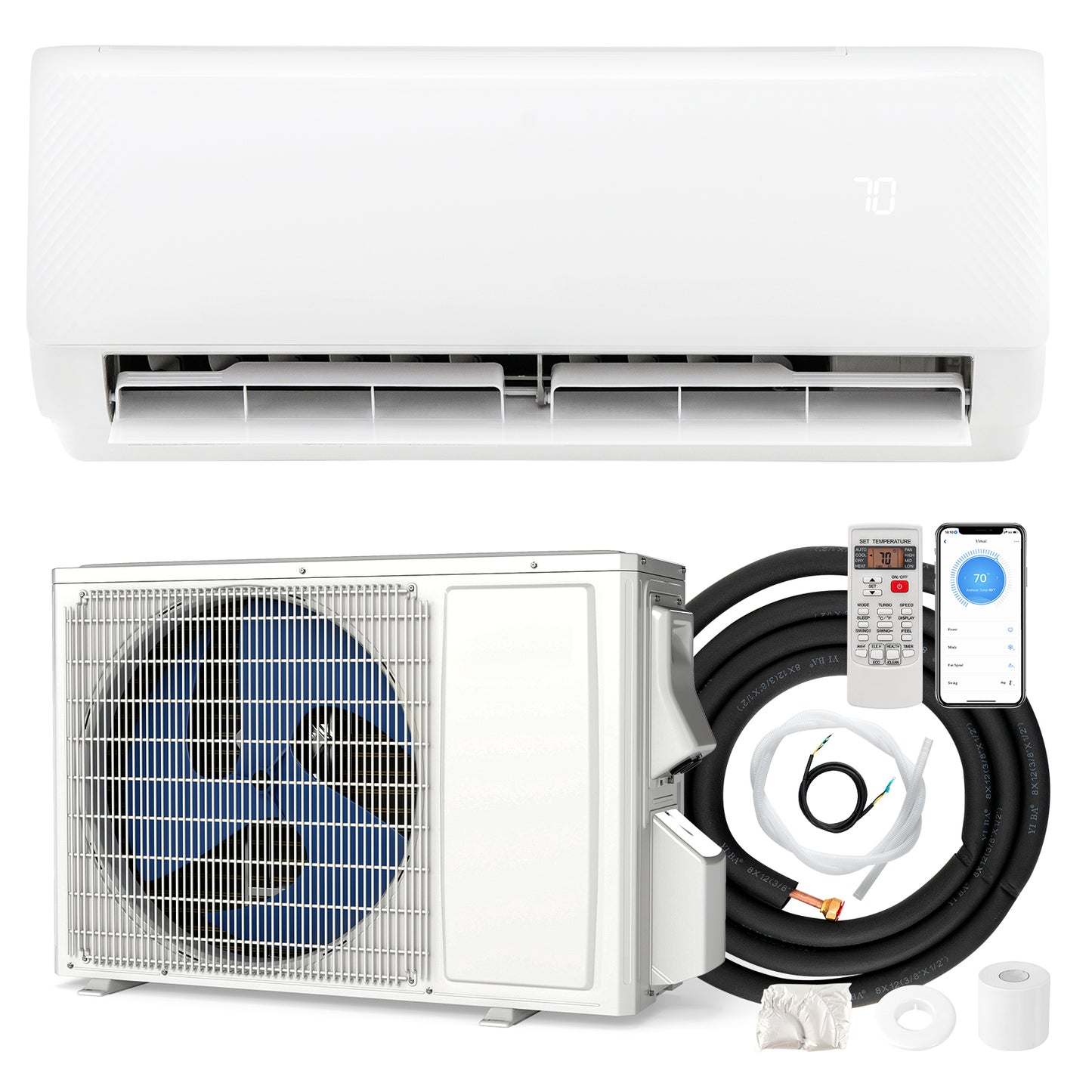 Giantex 12000 BTU Mini Split Air Conditioner & Heater, WiFi Enabled 22 SEER2 115V Ductless Inverter AC Unit w/Complete Installation Kit, Cools Rooms Up to 750 Sq.Ft, White