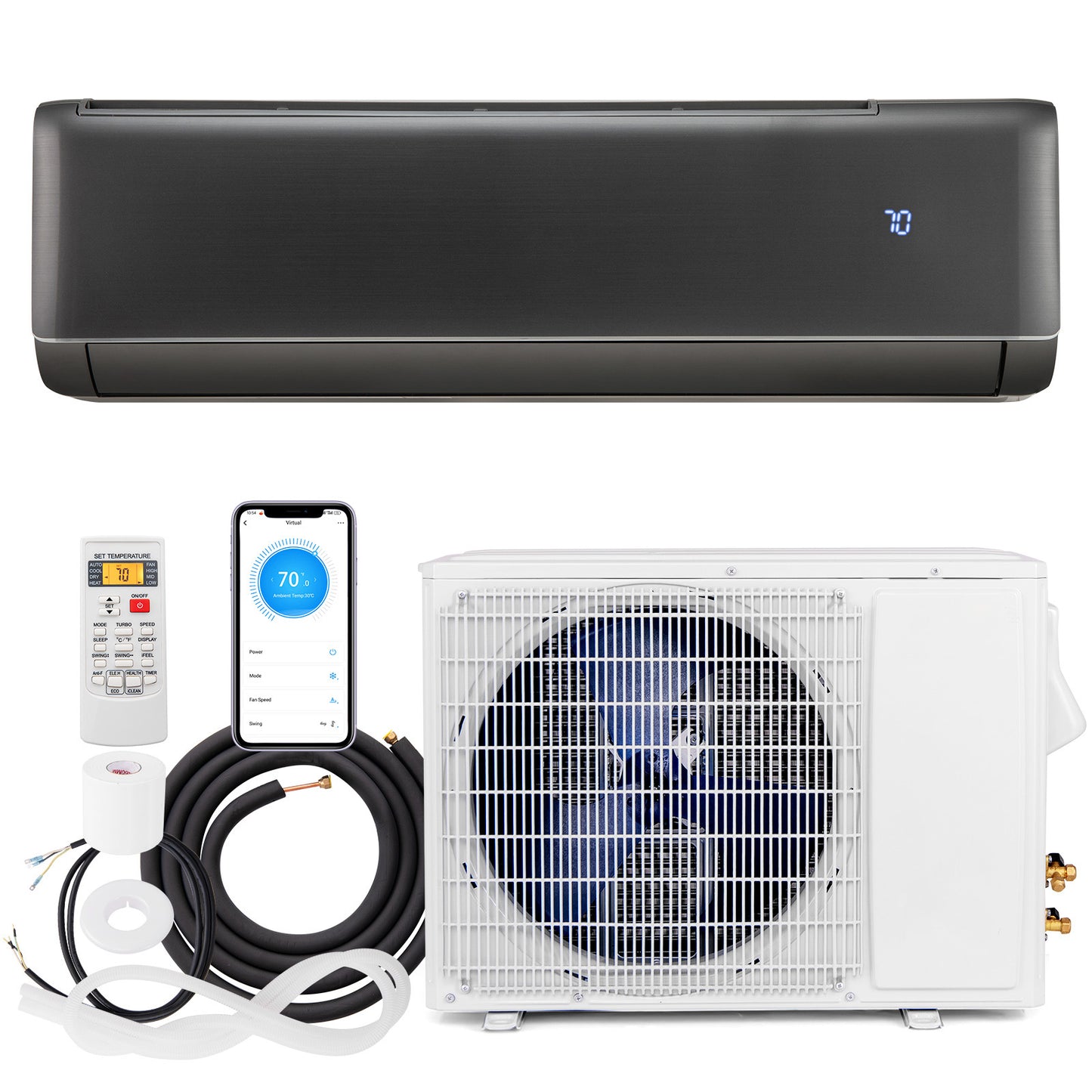 Giantex 12000 BTU Mini Split Air Conditioner, Ductless Inverter AC w/ 1 Ton Pre-Charged Heat Pump, Cools Up to 750 Sq.Ft