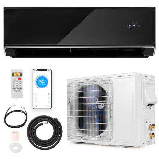 Giantex 2000 BTU Mini Split Air Conditioner & Heater, Wall Mounted Ductless AC Unit w/Control & Installation Kit, Black
