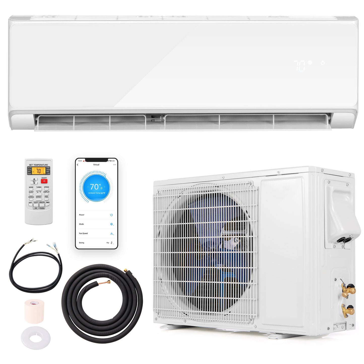 Giantex 2000 BTU Mini Split Air Conditioner & Heater, Wall Mounted Ductless AC Unit w/Control & Installation Kit, White