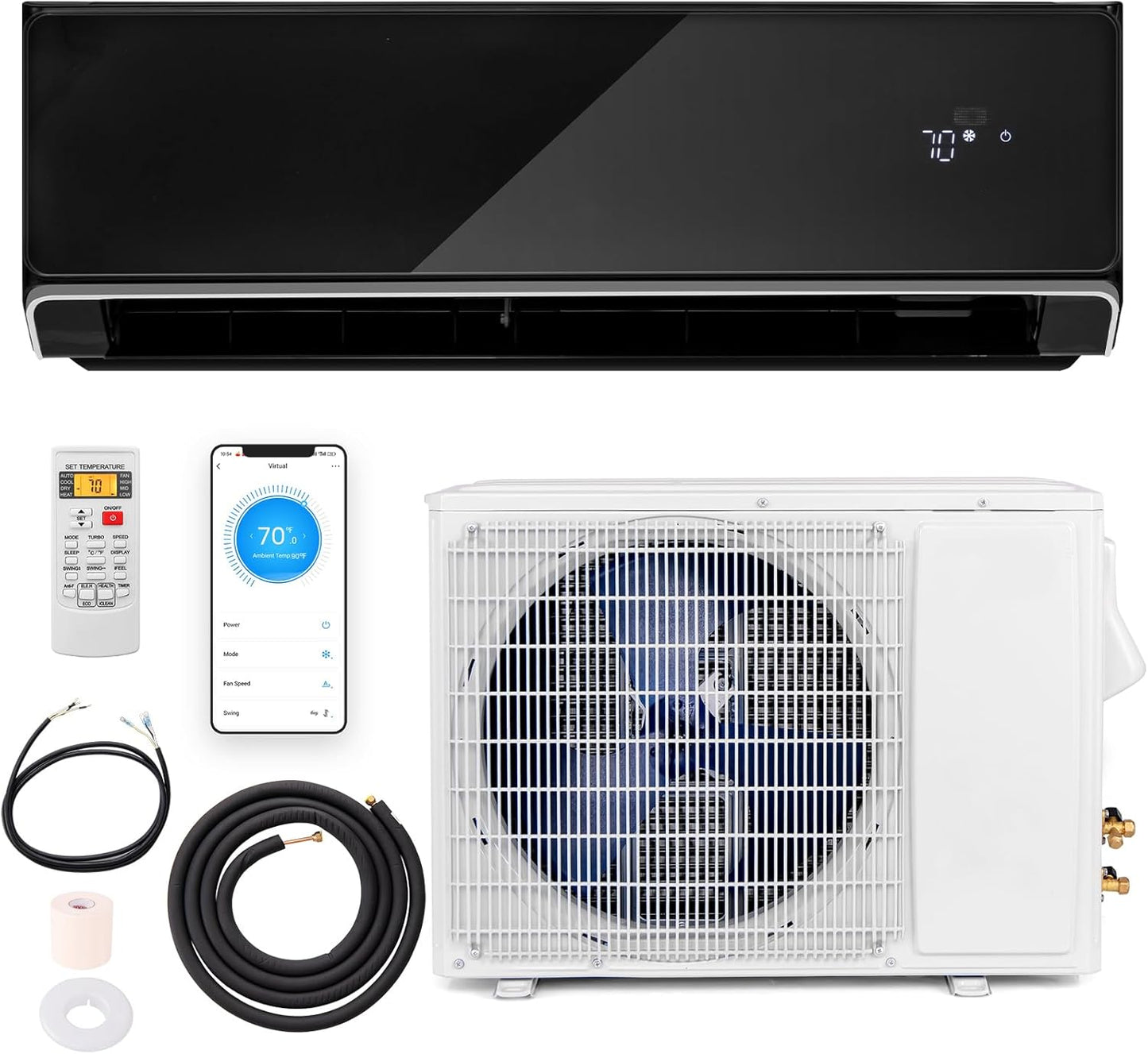 Giantex 22000 BTU Mini Split Air Conditioner & Heater, Wall Mounted Ductless AC Unit w/Charged Inverter Heat Pump System, Black