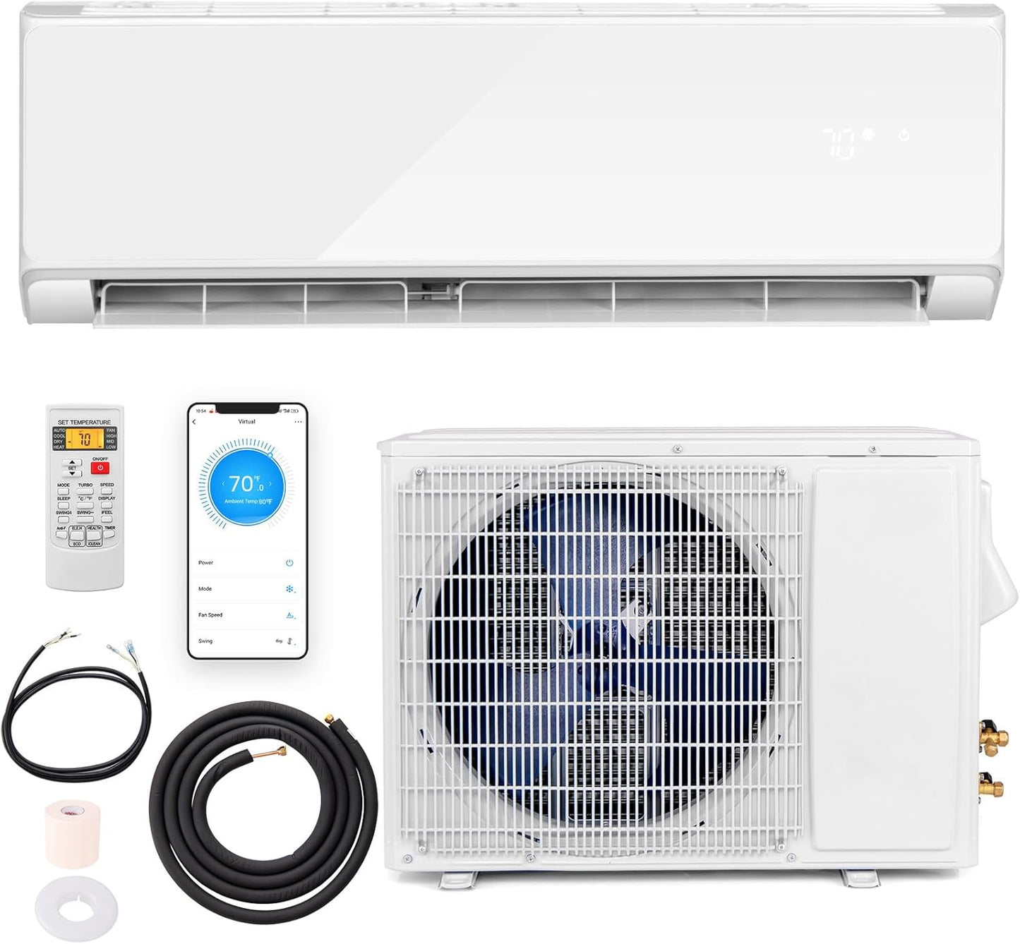 Giantex 22000 BTU Mini Split Air Conditioner & Heater, Wall Mounted Ductless AC Unit w/Charged Inverter Heat Pump System, White