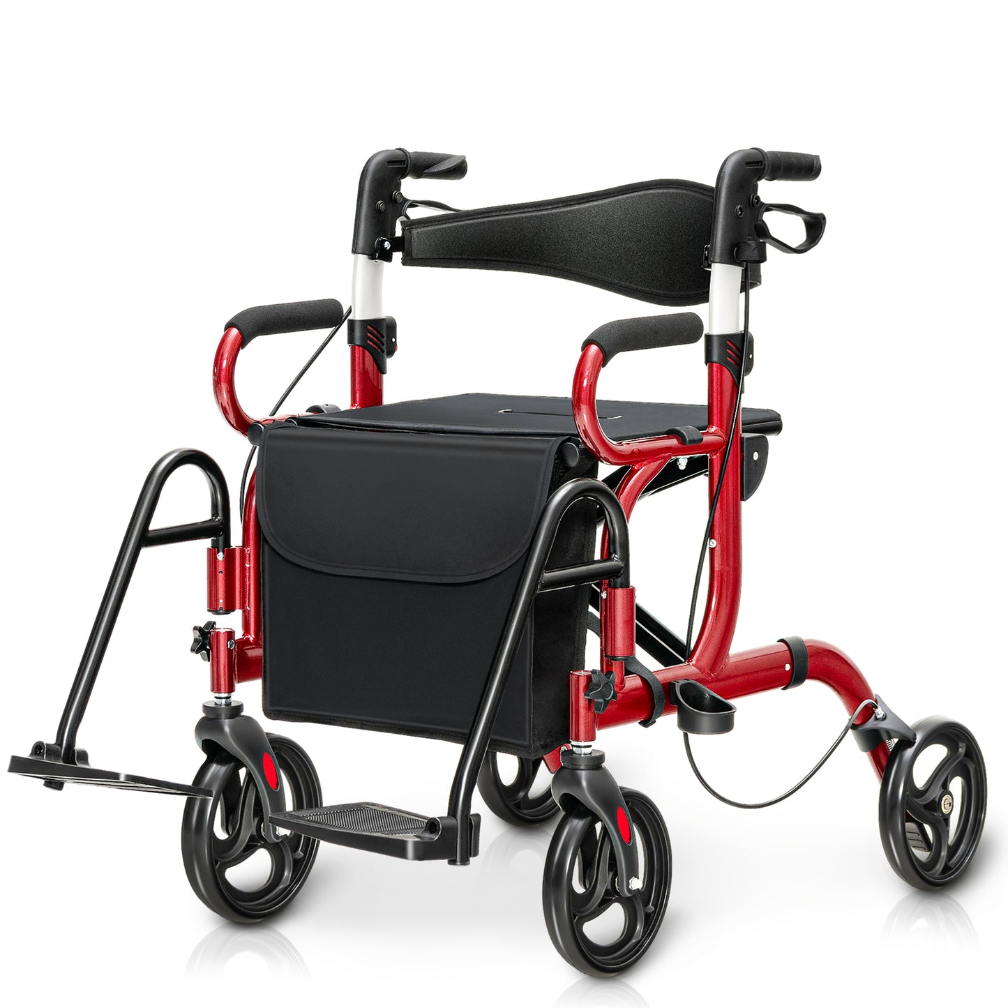 Giantex Rollator Walker, Folding Walking Aid w/6 Adjustable Height, Upright Walkers for Seniors Elderly, Red